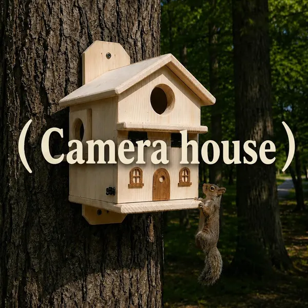Wildlife camera nest box mounted on a tree trunk